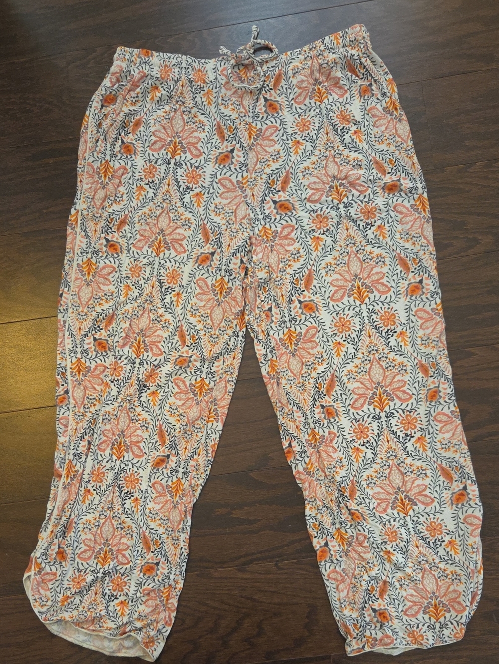 Soma Cool Nights Floral Drawstring Pajama Pants - Orange, Navy & White